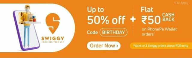 PhonePe Swiggy Offer- Get Upto 50% Off + Flat 50₹ Cashback